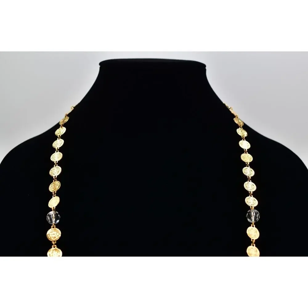 Liz Claiborne Vintage Coin Necklace Gold Chain Station Crystal Signed 80s BinBJ